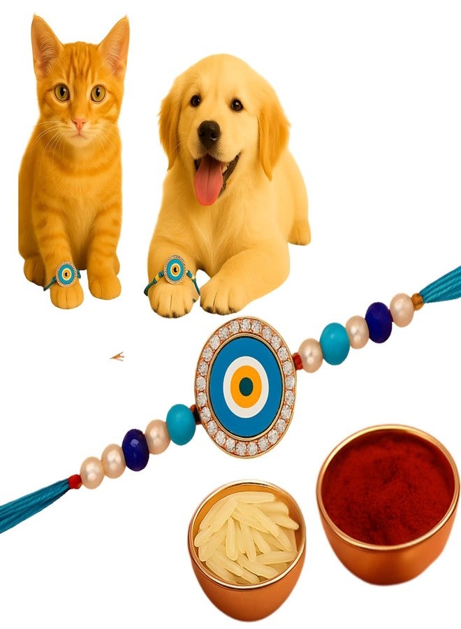 Sage Square Paw Bandhan Evil Eye Rakhi for Dogs, Cats & Small Pets | Celebrate Bonds of Love This Raksha Bandhan | Cute Rakhi with Beads | Gift for Pet Lovers & Furry Companions (Type 9) - Image 1
